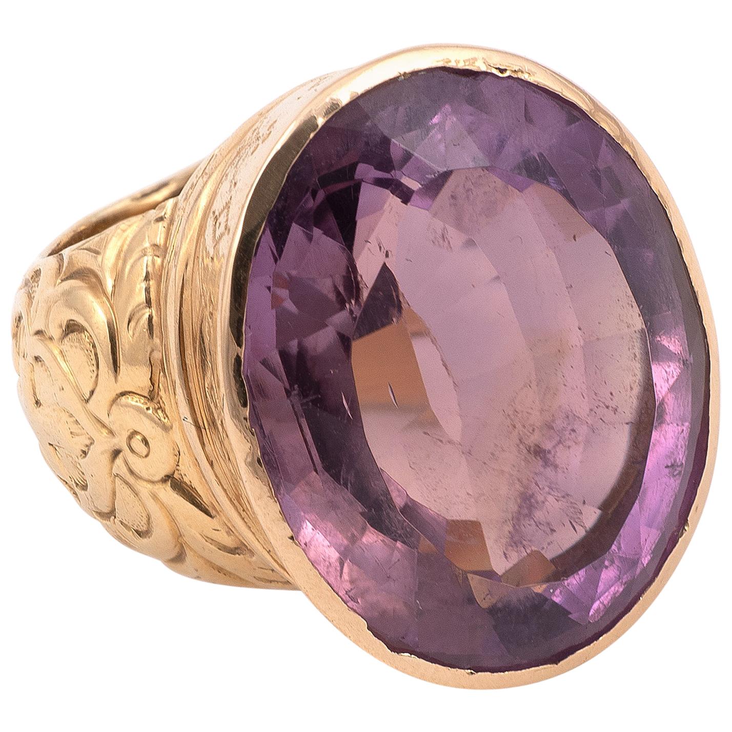 Briolette Cut 18 Karat Yellow Gold Large Amethyst Bishop Ring