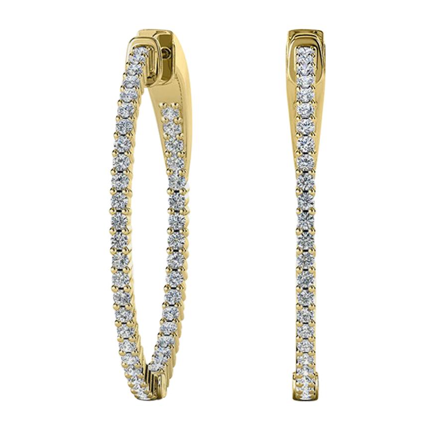 Créoles en or jaune 18 carats avec grand anneau en diamants à l'intérieur et extérieur de 1/10 carat