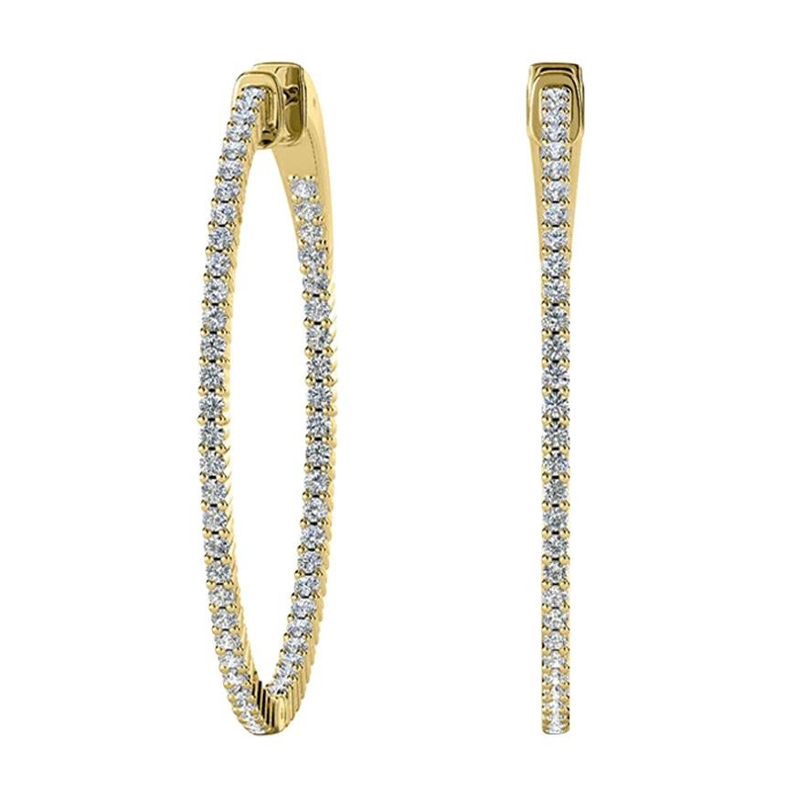 Créoles en or jaune 18 carats avec grand anneau en diamants à l'intérieur et à l'extérieur de 1 2/5 carat en vente