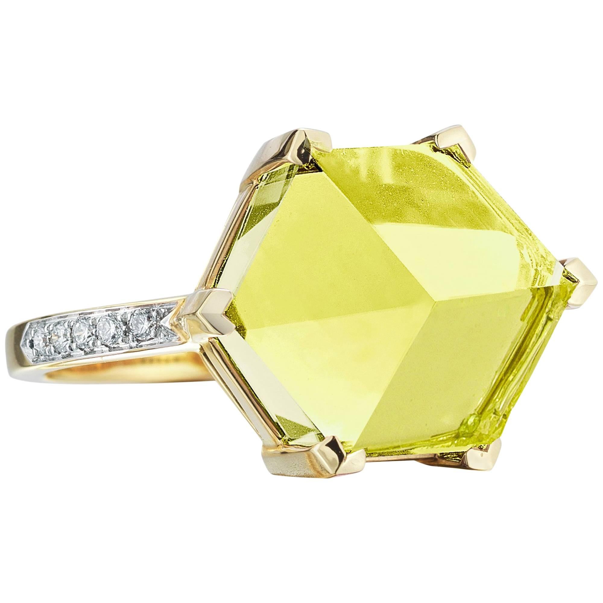 Paolo Costagli 18 Karat Yellow Gold Lemon Citrine Brillante Valentina Ring For Sale
