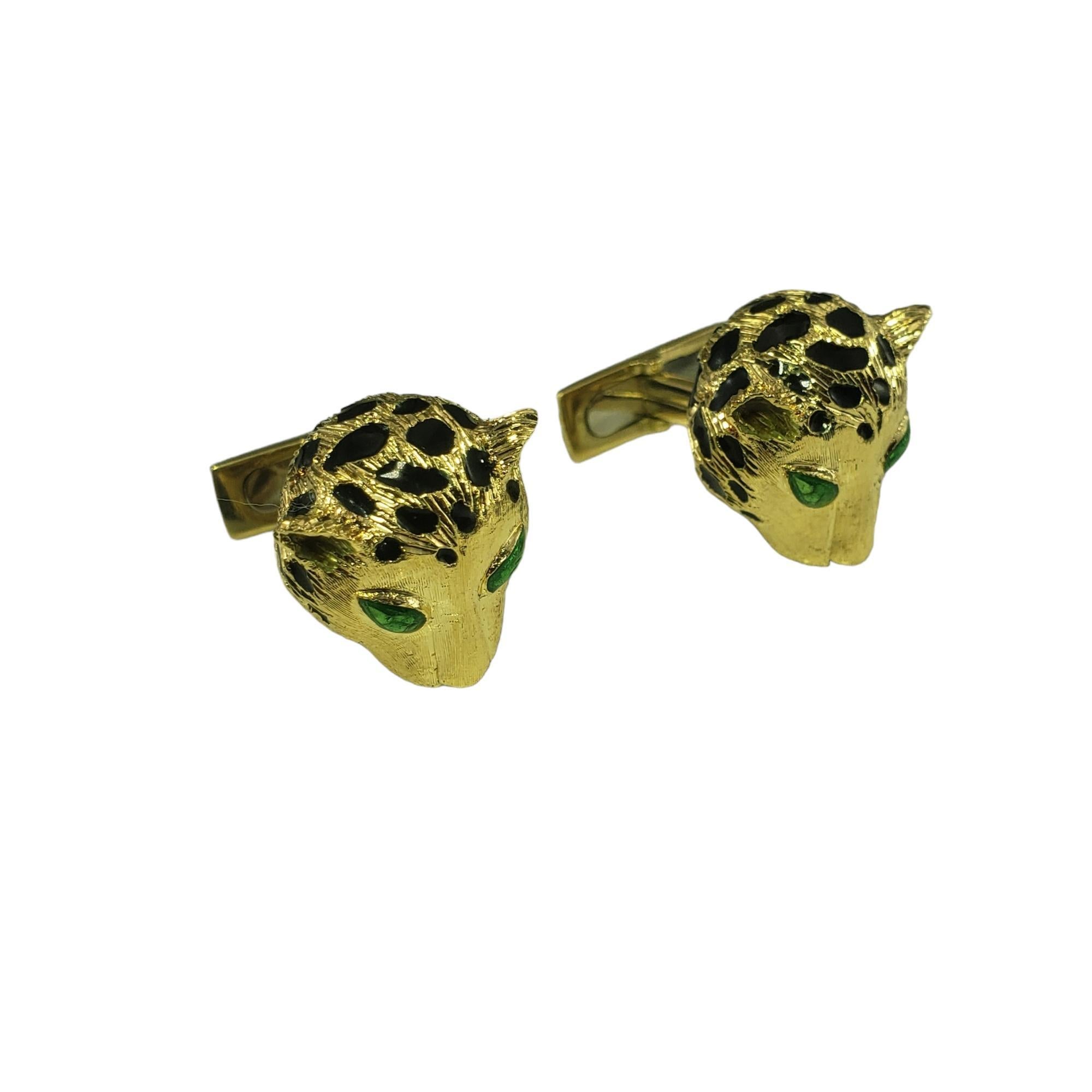 18 Karat Yellow Gold Leopard Cufflinks #16237 In Good Condition In Washington Depot, CT