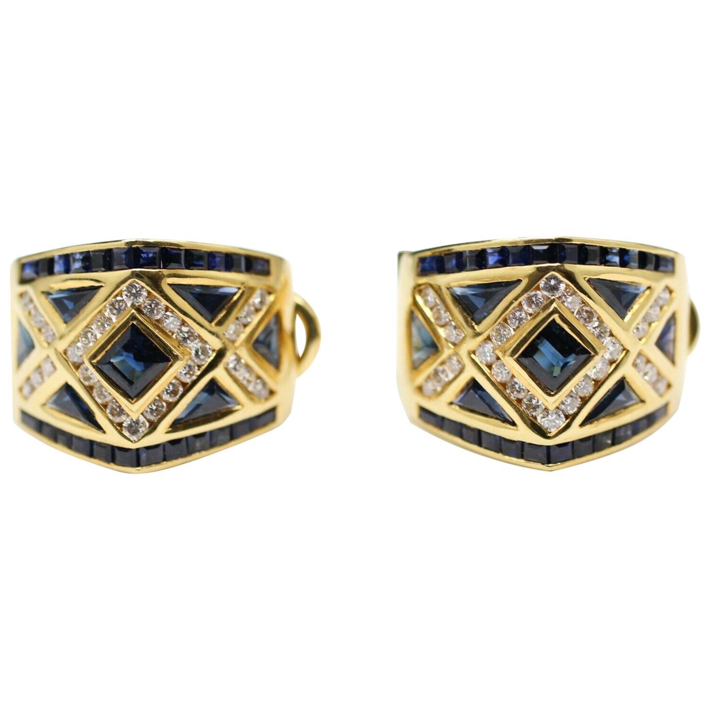 18 Karat Yellow Gold Levian Blue Sapphire and Diamond Earrings