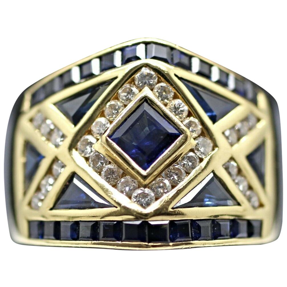 18 Karat Yellow Gold LeVian Blue Sapphire and Diamond Ring