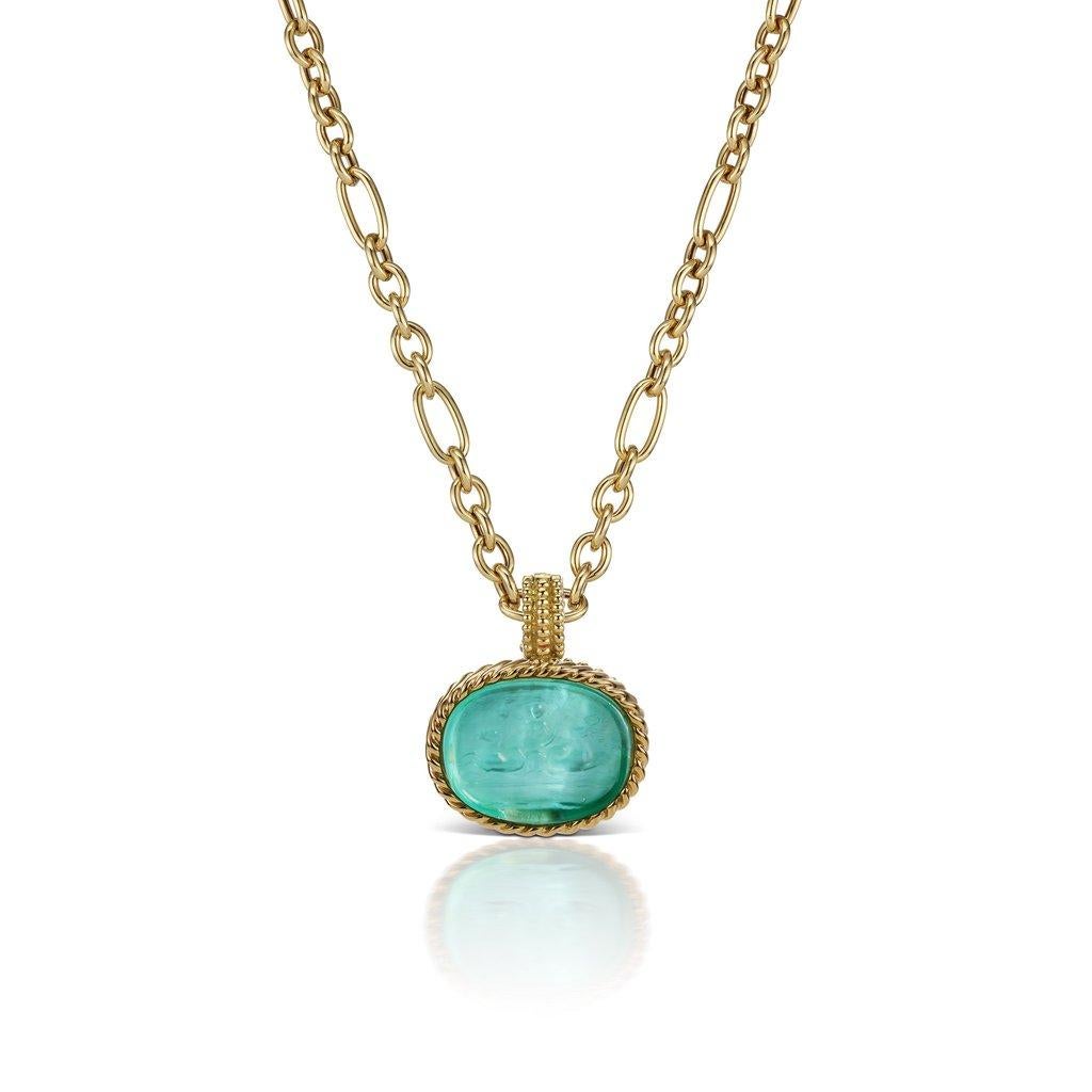 18 Karat Yellow Gold Light Blue Pendant In Excellent Condition In New York, NY