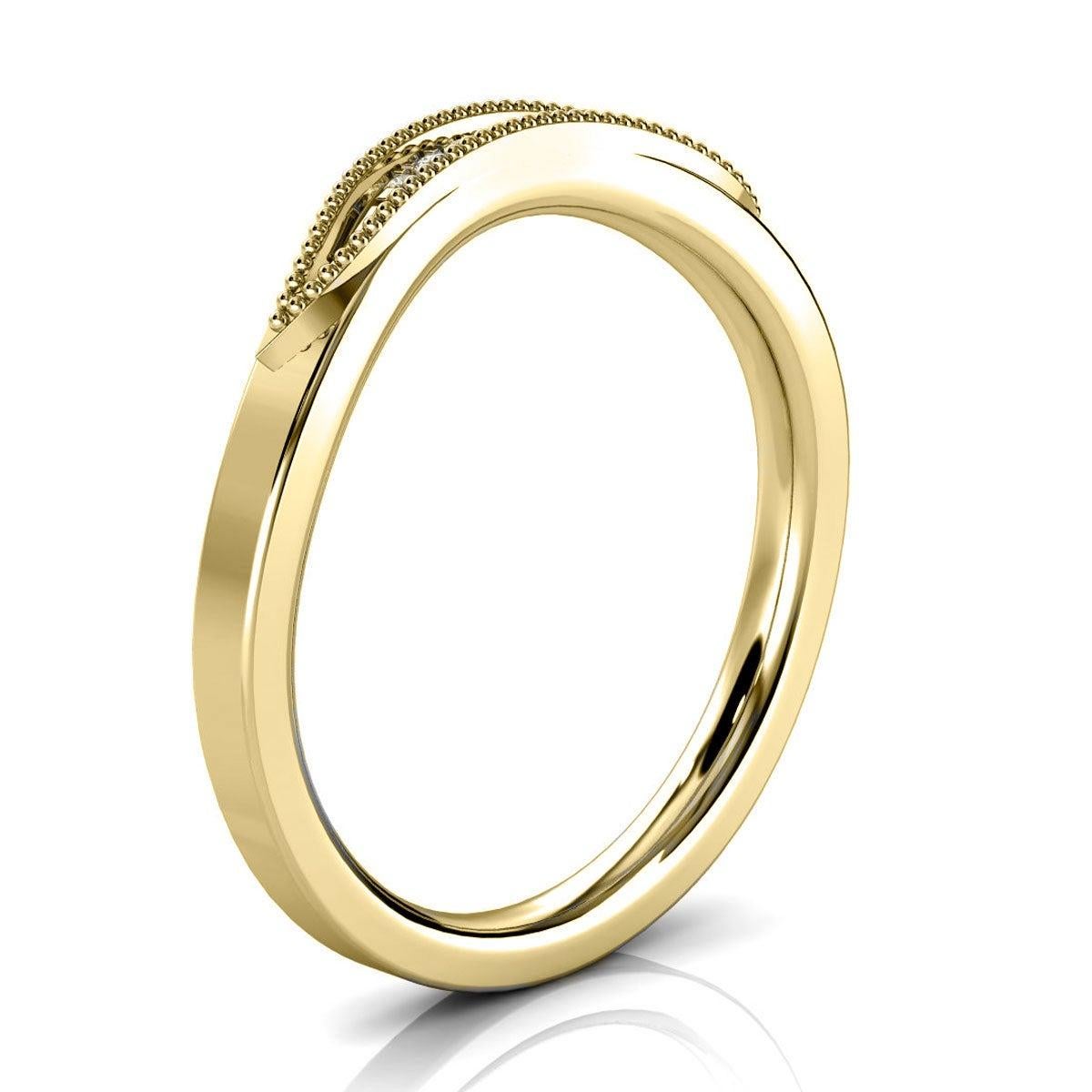 For Sale:  18 Karat Yellow Gold Lille Curved Milgrain Diamond Ring 2