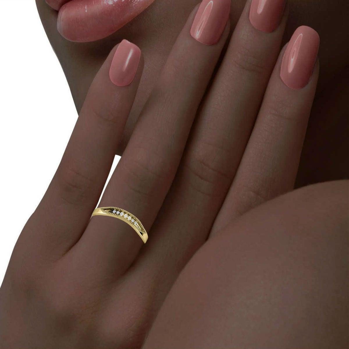 For Sale:  18 Karat Yellow Gold Lille Curved Milgrain Diamond Ring 4