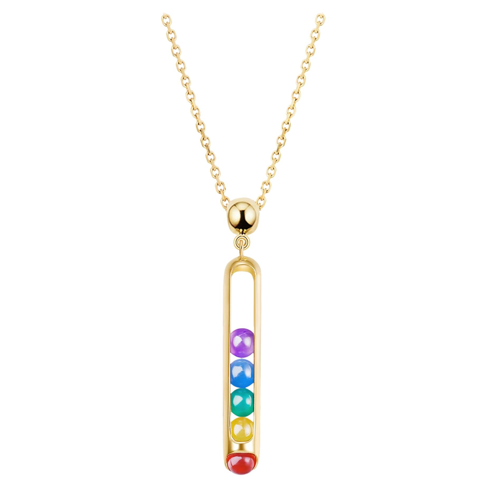 Limited Edition Melody Rainbow Unisex Chain Pendant Necklace 18k Yellow Gold For Sale