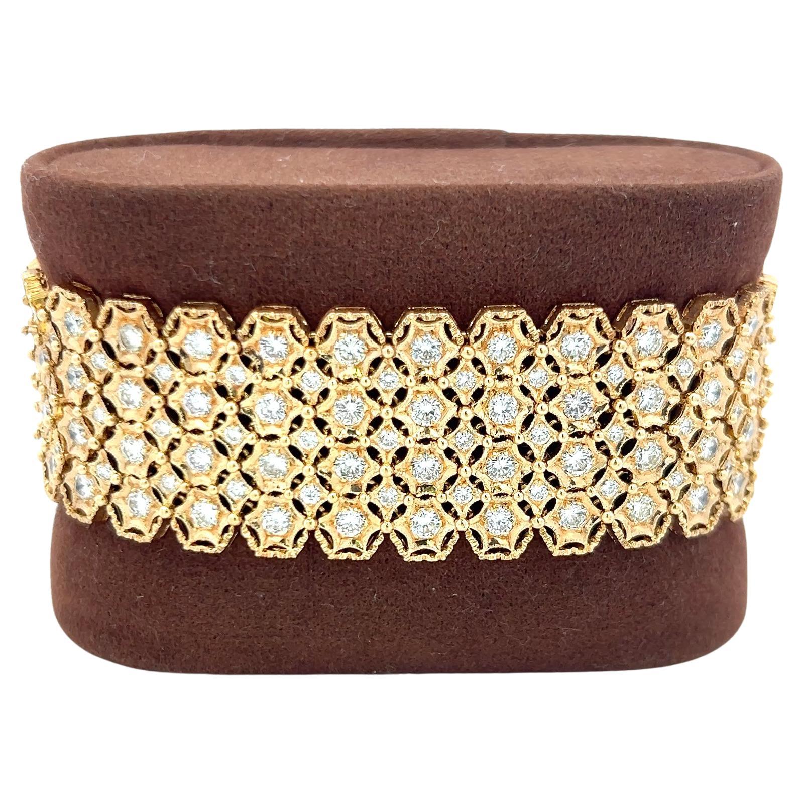 18 Karat Yellow Gold Link Bracelet with 9.2 Carat Round H-SI Diamonds For Sale
