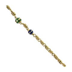 18 Karat Yellow Gold Link Bracelet with Green and Blue Enamel Balls