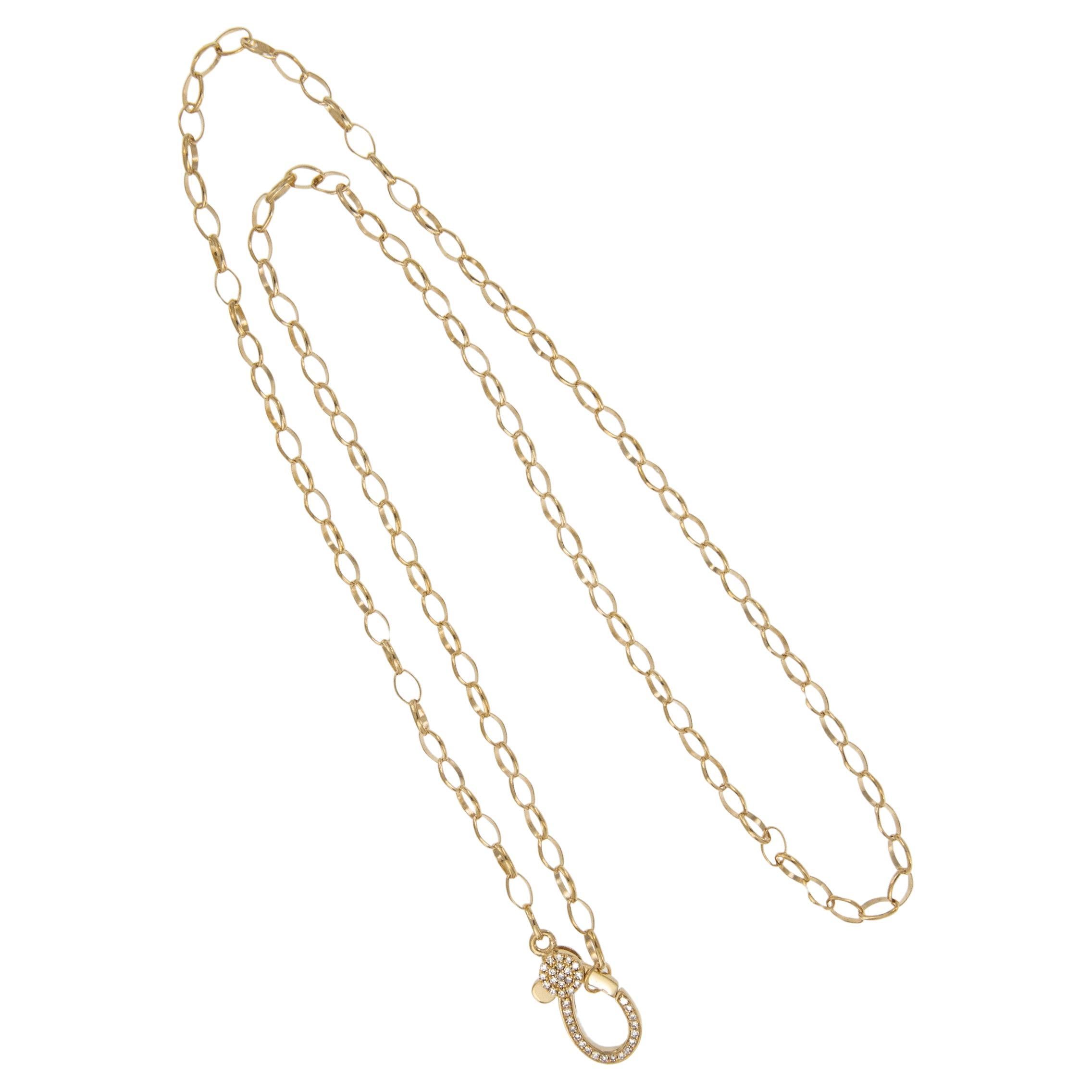 18 Karat Yellow Gold Link Necklace with Diamond Pave
 Clasp en venta