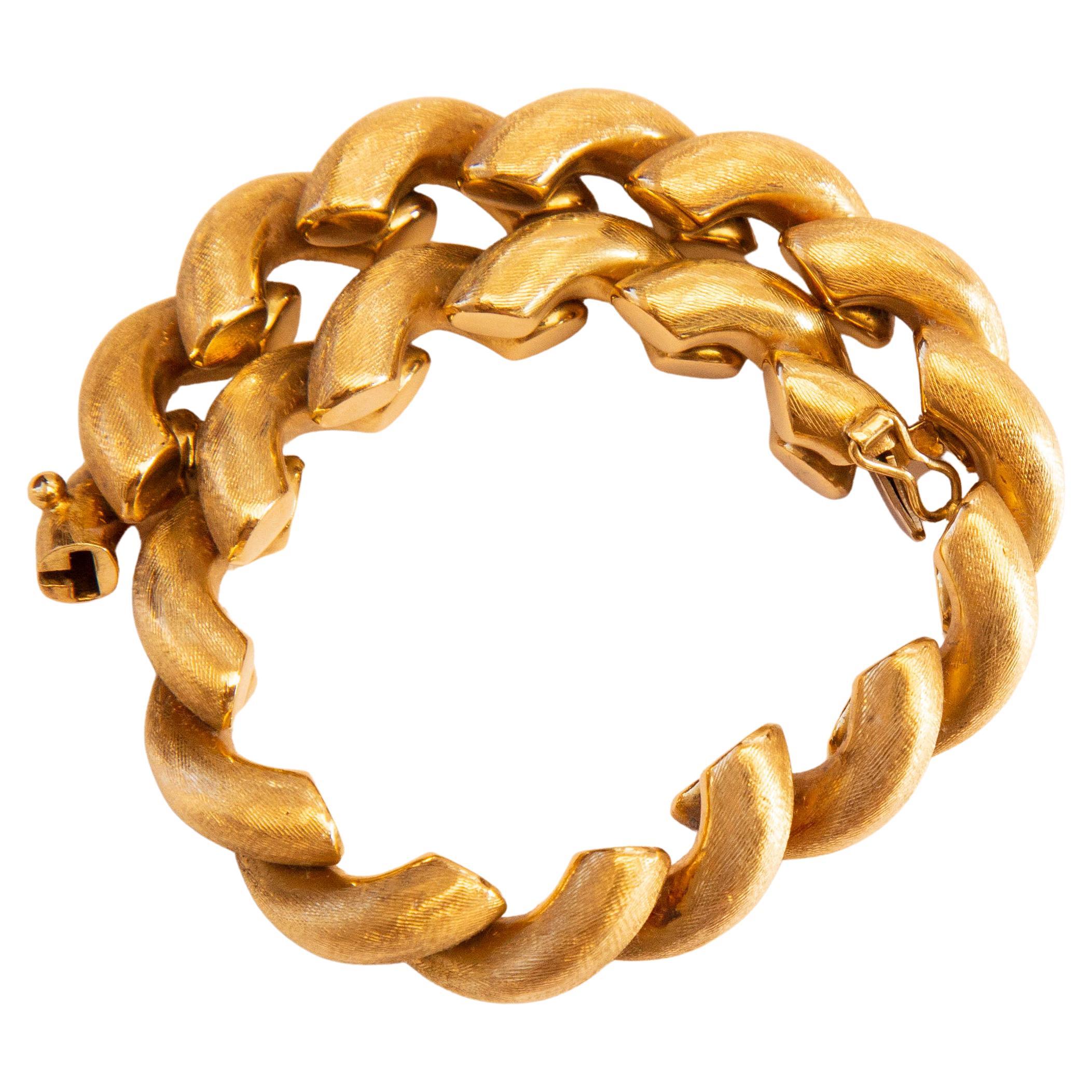 18 Karat Yellow Gold Link San Marco Macaroni Bracelet  For Sale