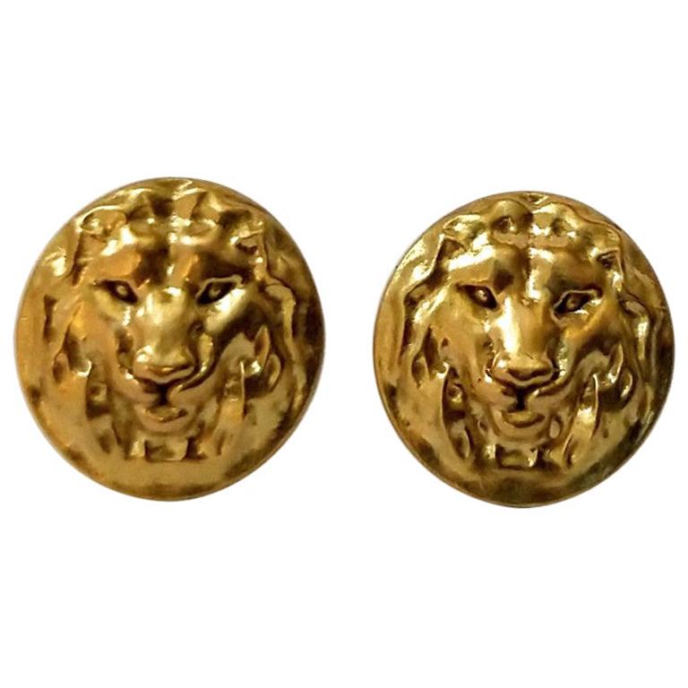 18 Karat Yellow Gold Lion Earrings