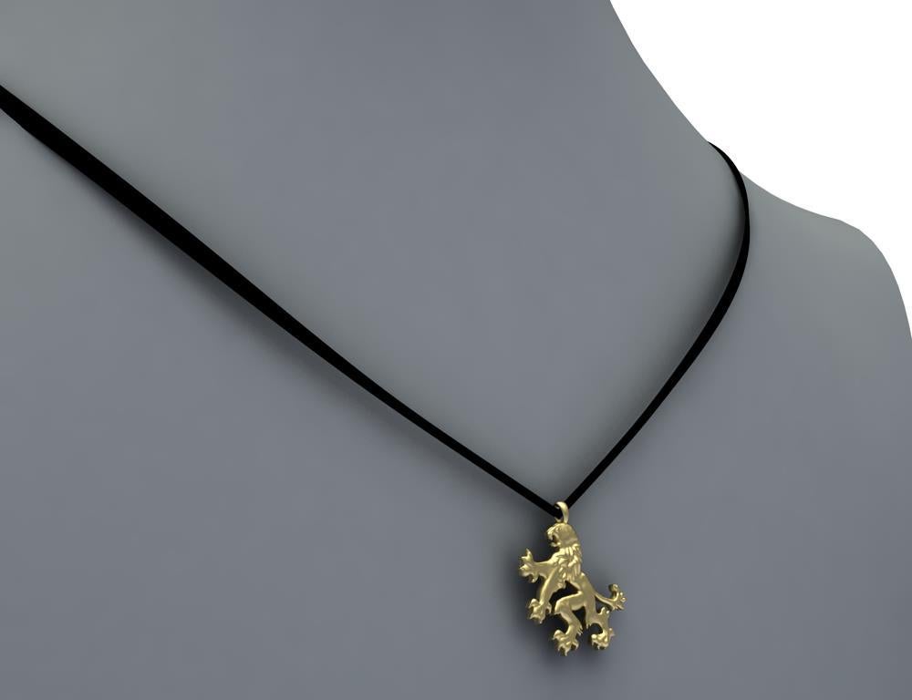 Contemporary 18 Karat Yellow Gold Lion Rampant Pendant Necklace 13/16th inch wide For Sale