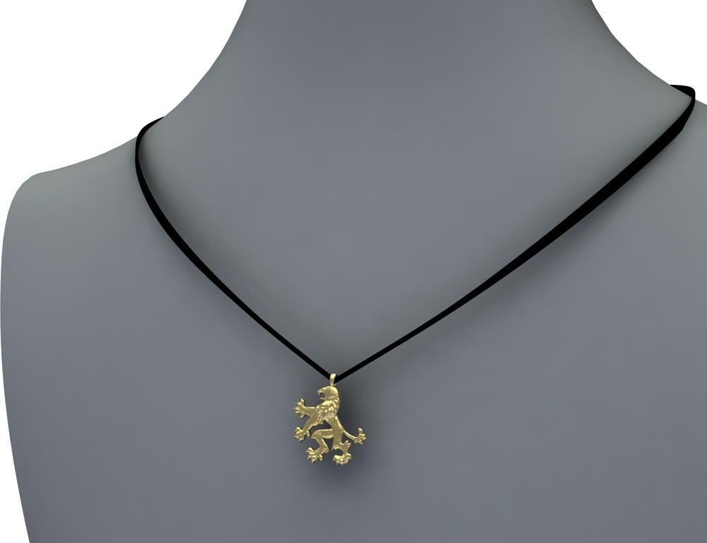 Women's or Men's 18 Karat Yellow Gold Lion Rampant Pendant Necklace 13/16th inch wide For Sale