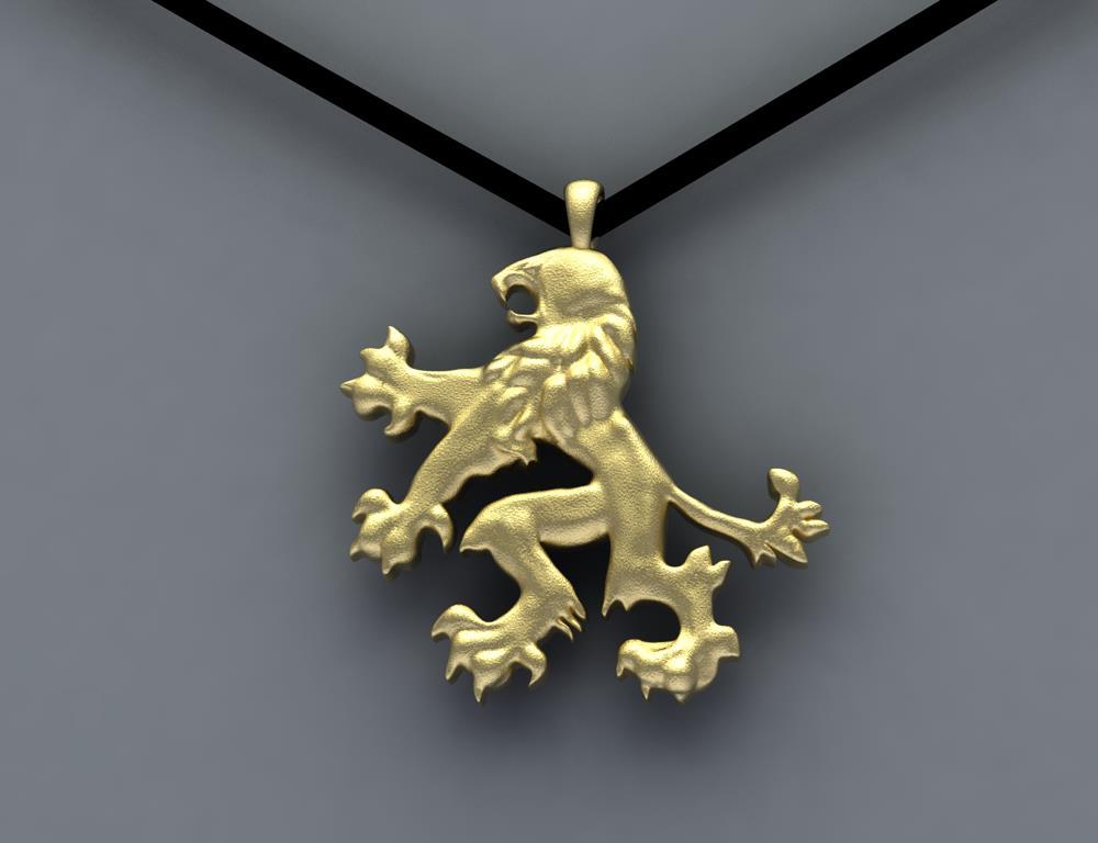 18 Karat Yellow Gold Lion Rampant Pendant Necklace 13/16th inch wide For Sale 1