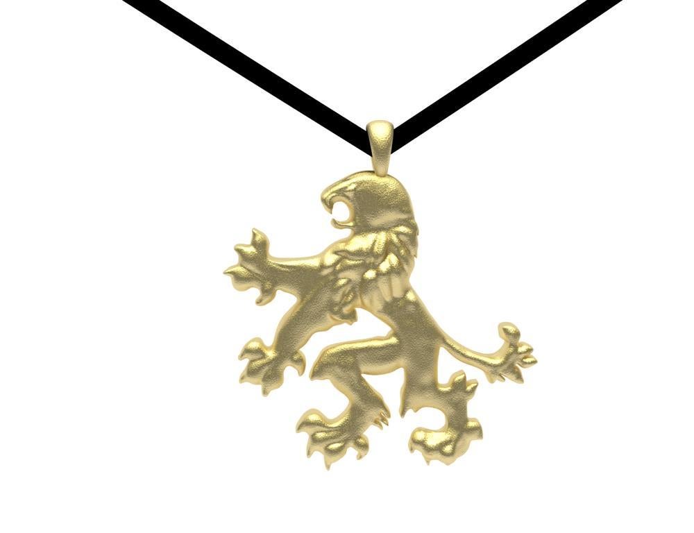 18 Karat Yellow Gold Lion Rampant Pendant Necklace 13/16th inch wide For Sale 2