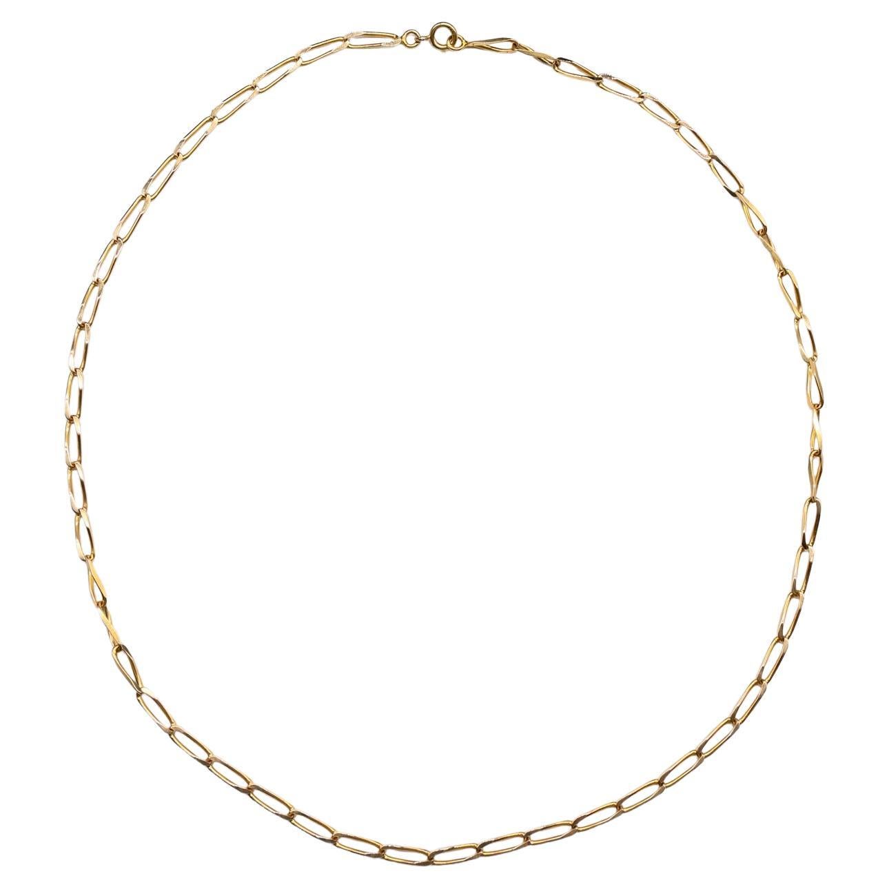 18 Karat Yellow Gold Long Gourmette Necklace For Sale