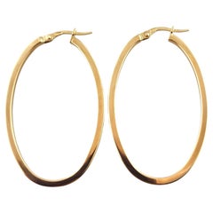 18 Karat Yellow Gold Long Oval Hoop Earrings #18506