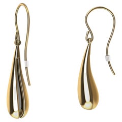 18 Karat Yellow Gold  Long Teardrop Drop Hollow Earrings