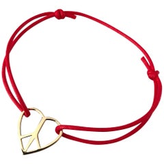 18 Karat Solid Yellow Gold Heart Love Peace Charm Bracelet