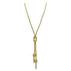 Used 18 Karat Yellow Gold, Lovers Knot, Rope Lariat Necklace