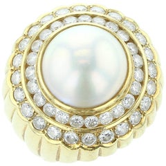 18 Karat Yellow Gold, Mabe Pearl and Diamond Ring