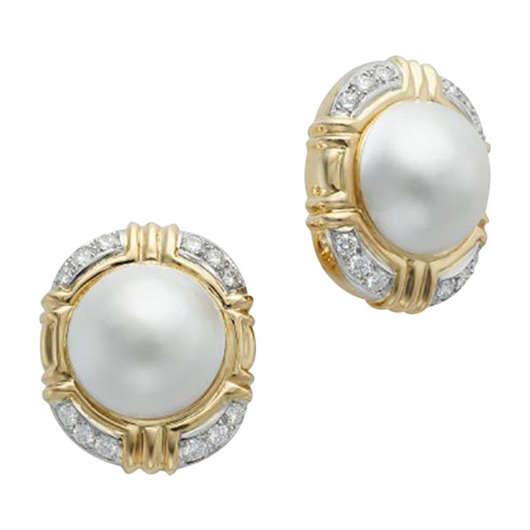 18 Karat Yellow Gold Mabe Pearl Clip Earrings