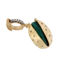 18 Karat Yellow Gold Malachite and Diamond Pistachio Pendant Charm