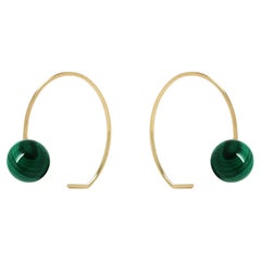 18-Karat Yellow Gold Malachite Forging Hoop Fine Earrings