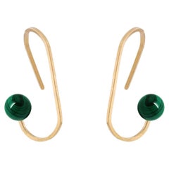 18-Karat Yellow Gold Malachite Forging Line Paper Clip Fine Earrings