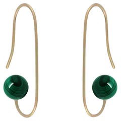 18-Karat Yellow Gold Malachite Hammered Paperclip Earrings