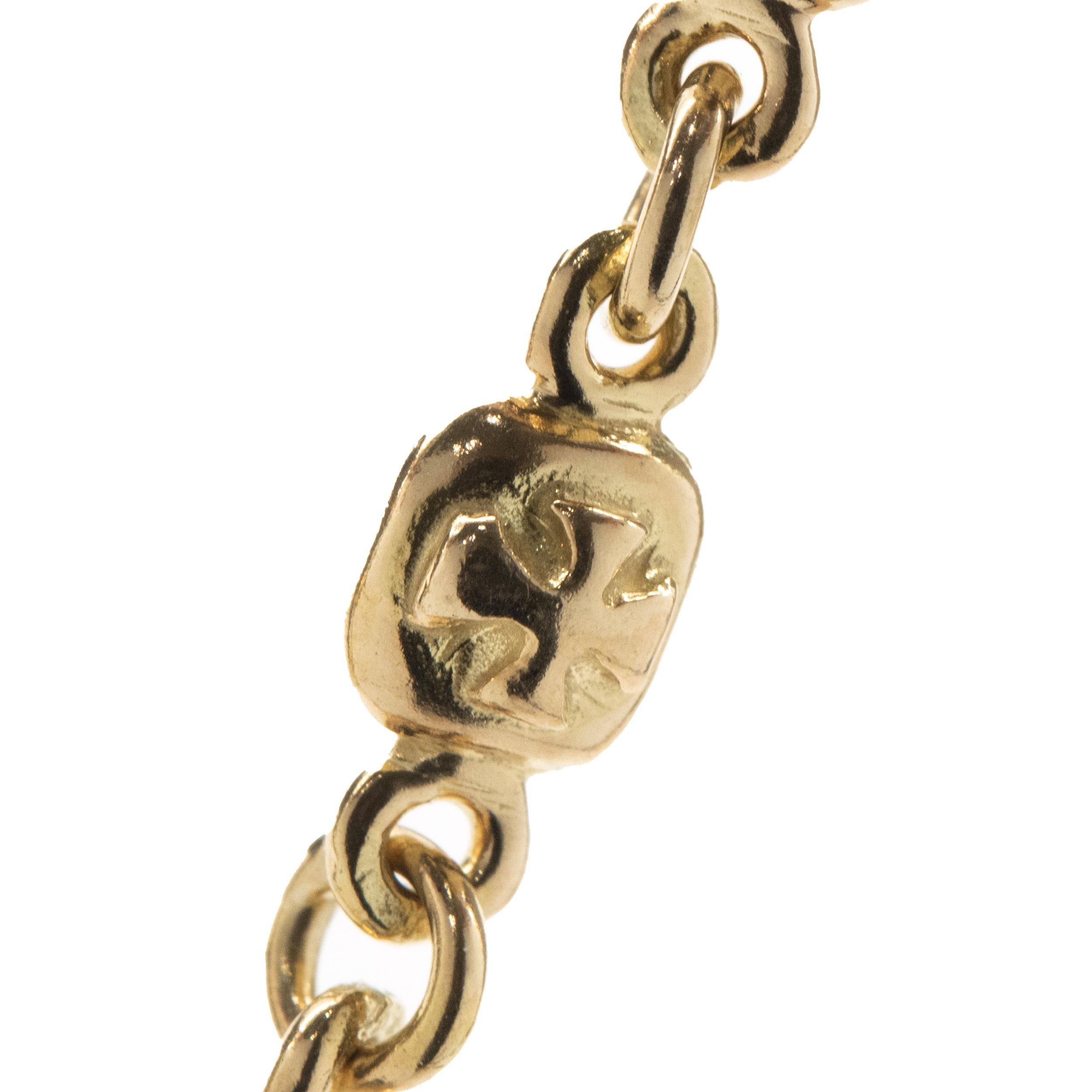 Designer: tLRG
Material: 18K Gelbgold
Diamanten: 5 Prinzessinnenschliff = 0,70cttw
Farbe: G / H
Klarheit: SI1
Diamanten: 1 runder Brillantschliff = .03ct
Farbe: G 
Klarheit: SI1
Abmessungen: Halskette misst 16-Zoll in der Länge 
Gewicht: 39,50 Gramm
