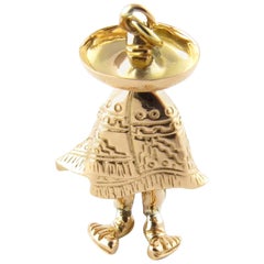 Vintage 18 Karat Yellow Gold Man in Mexican Sombrero Charm