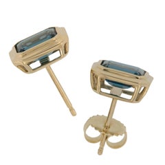 18 Karat Yellow Gold "Manhattan" London Blue Topaz Earrings by Goshwara