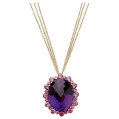 18 Karat Yellow Gold Pendant Necklace with 49.13 Carat Amethyst and Spinels