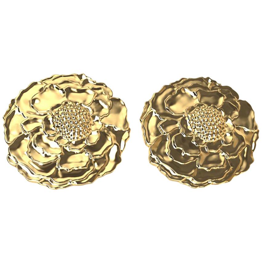 18 Karat Yellow Gold Marigold Stud Earrings For Sale