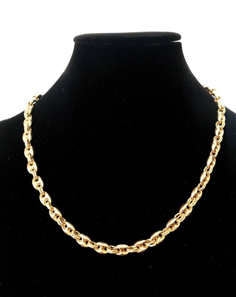 18 Karat Yellow Gold Nautical Link Chain Necklace with Diamond Set Sun