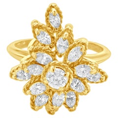 18 Karat Yellow Gold Marquise and Round Brilliant Diamond Cocktail Ring
