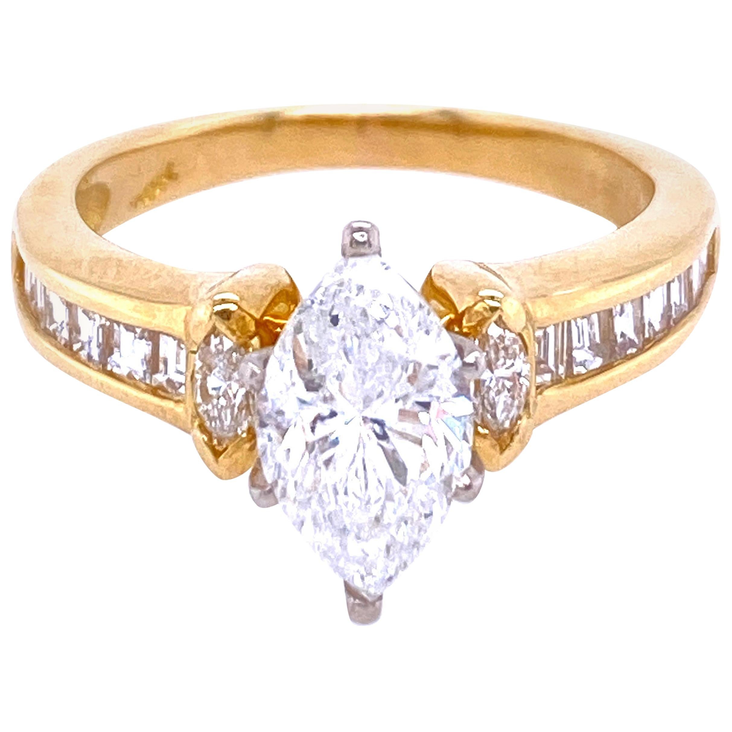 18 Karat Yellow Gold Marquise Cut Engagement Ring