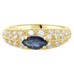 18 Karat Yellow Gold Marquise Cut Sapphire and Diamond Ring