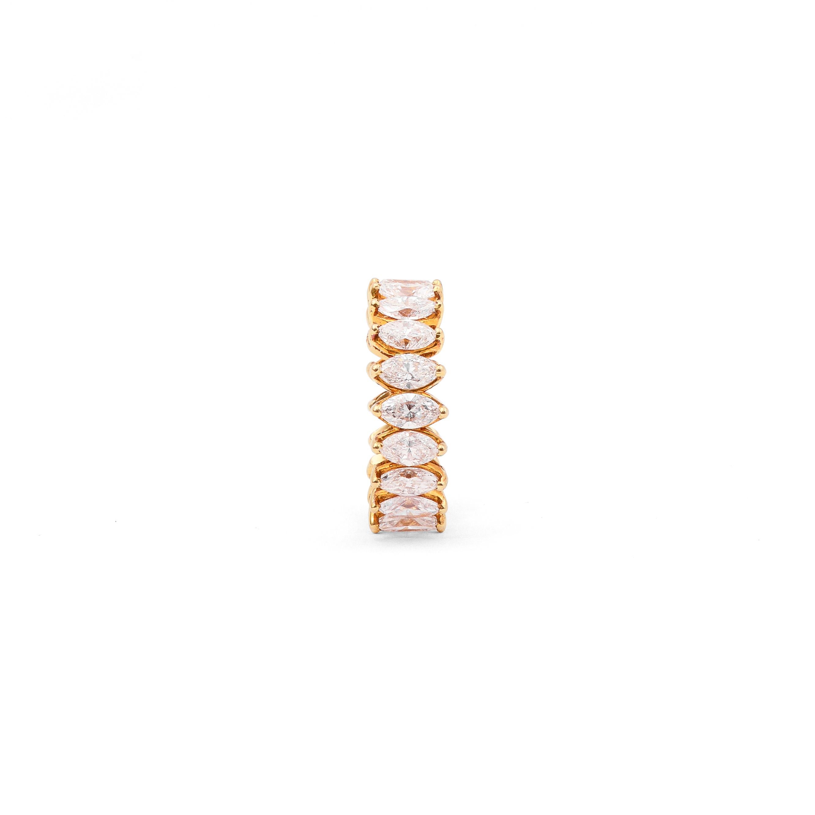 Contemporary 18 Karat Yellow Gold Marquise Diamond Eternity Ring For Sale