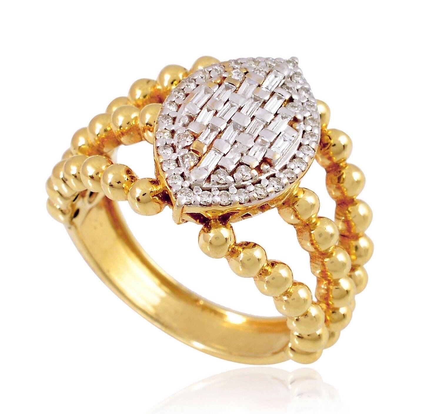 For Sale:  18 Karat Yellow Gold Marquise Diamond Ring 5