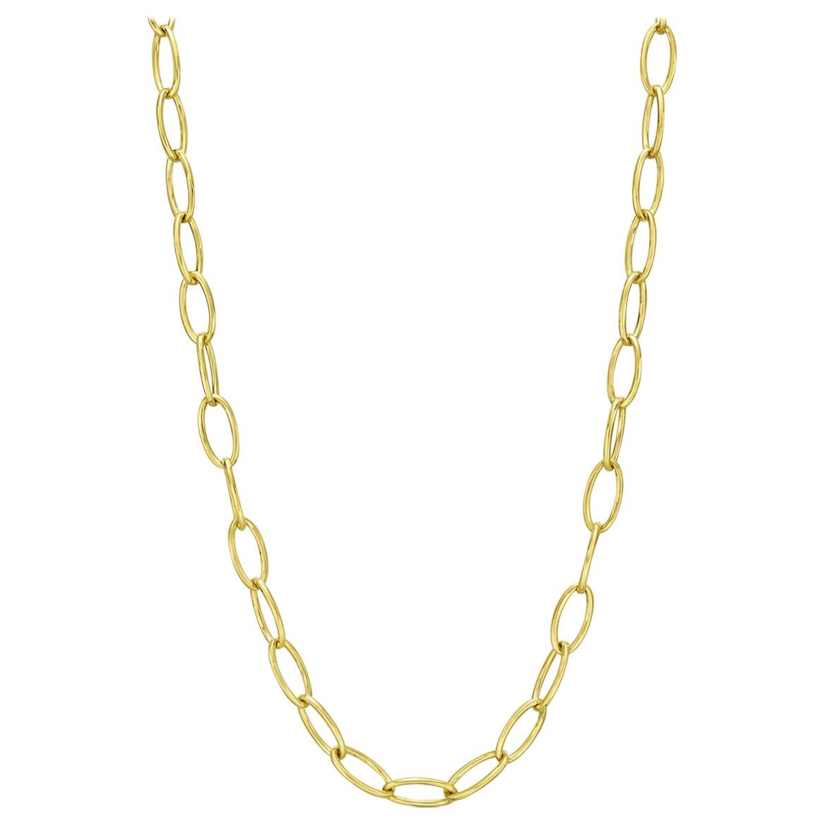 18 Karat Yellow Gold Marquise Link Long Necklace For Sale