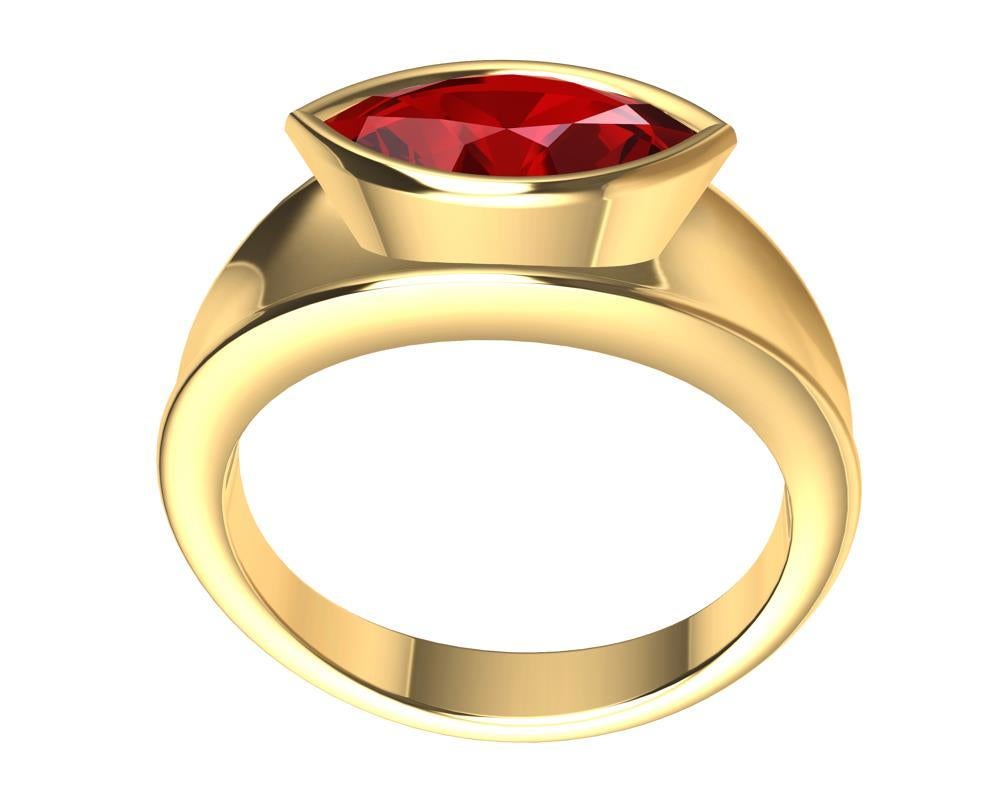 For Sale:  18 Karat Yellow Gold Marquise Ruby 1.1 Carat Sculpture Ring 2