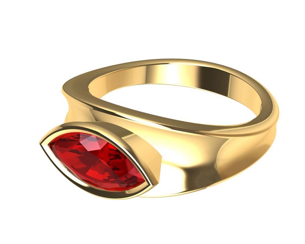 For Sale:  18 Karat Yellow Gold Marquise Ruby 1.1 Carat Sculpture Ring 4
