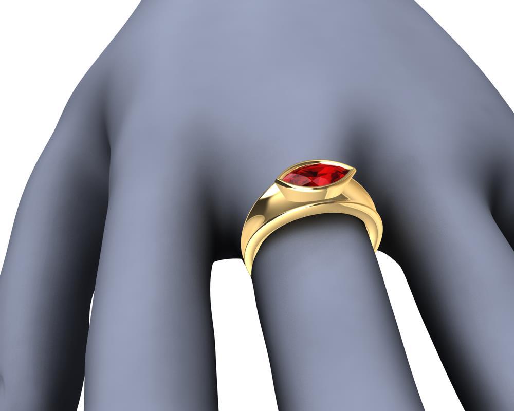 For Sale:  18 Karat Yellow Gold Marquise Ruby 1.1 Carat Sculpture Ring 7