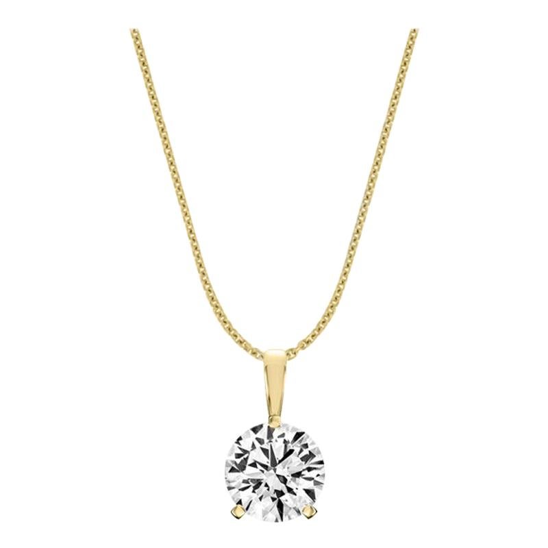 18 Karat Yellow Gold Martini 3 Prongs Natural Diamond Pendant '1 1/2 Carat' For Sale