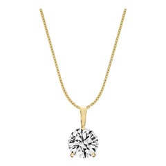 Pendentif Martini en or jaune 18 carats à 3 griffes avec diamants naturels de 1 1/2 carat