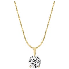 18 Karat Yellow Gold Martini 3 Prongs Natural Diamond Pendant '1/2 Carat'