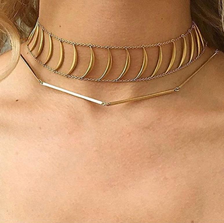 18k Yellow Gold Matchstick Line Necklace features gold bars linked to create a single fluid line around the neck
Includes a lobster clasp closure 
18k Yellow Gold
From Karma El Khalil's Linea Collection 
Available in 18k Yellow, White and Rose Gold